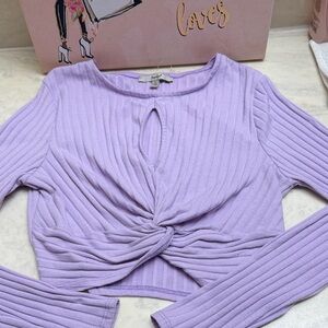 Papaya Lilac Twist-Front Ribbed Crop Top